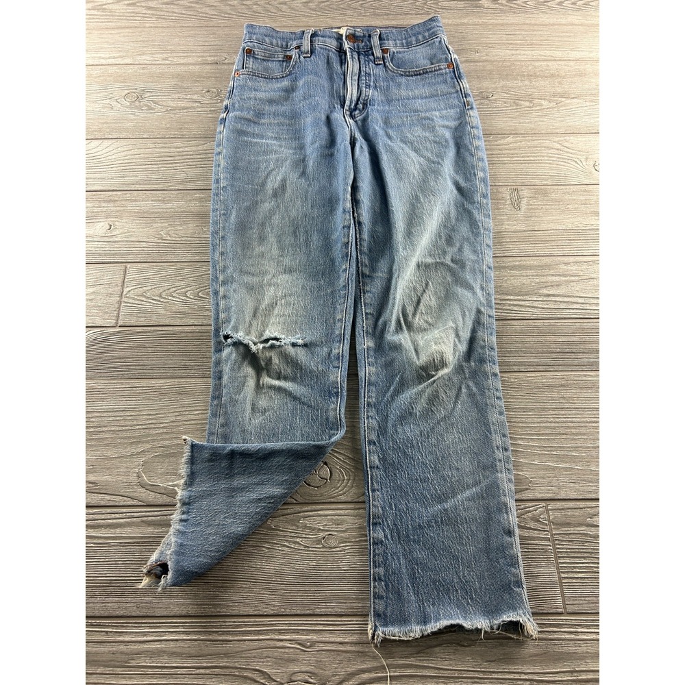 Madewell The Perfect Vintage Jeans Medium Wash 25 Raw Hem Distressed High Rise